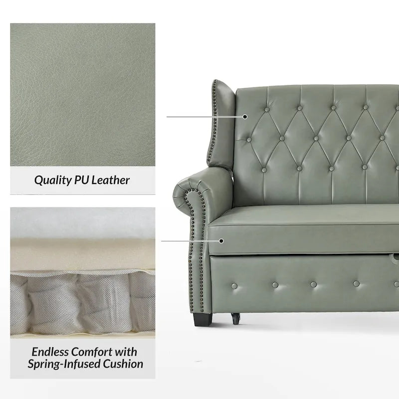 Transitional Chesterfield Vegan Leather Sofa Bed with Tufted Back