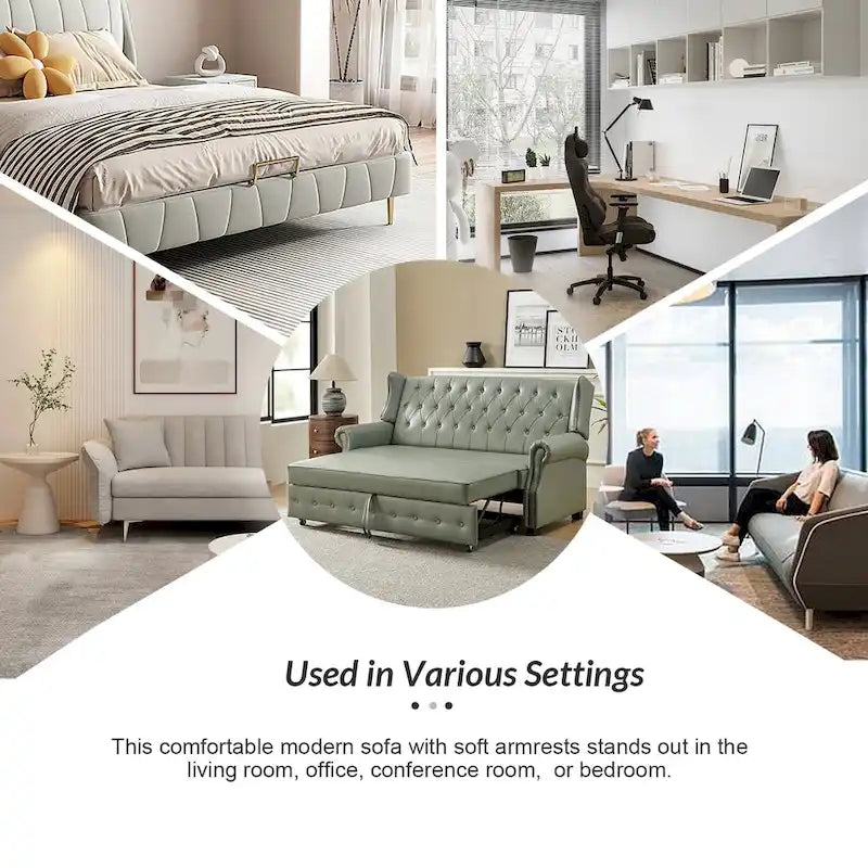 Transitional Chesterfield Vegan Leather Sofa Bed with Tufted Back