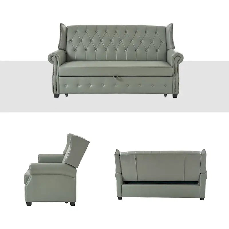 Transitional Chesterfield Vegan Leather Sofa Bed with Tufted Back