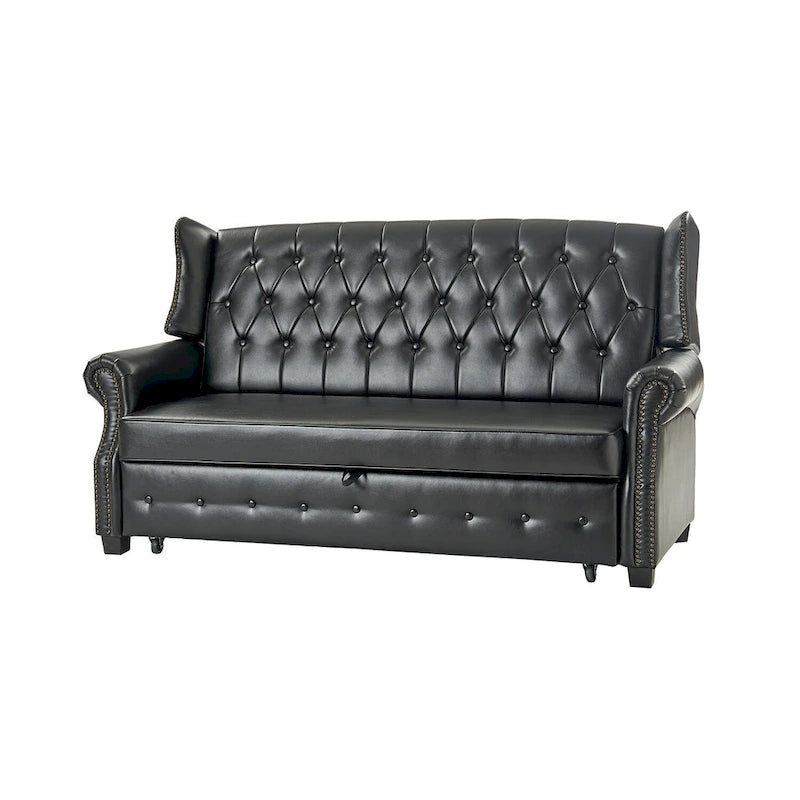 Transitional Chesterfield Vegan Leather Sofa Bed with Tufted Back