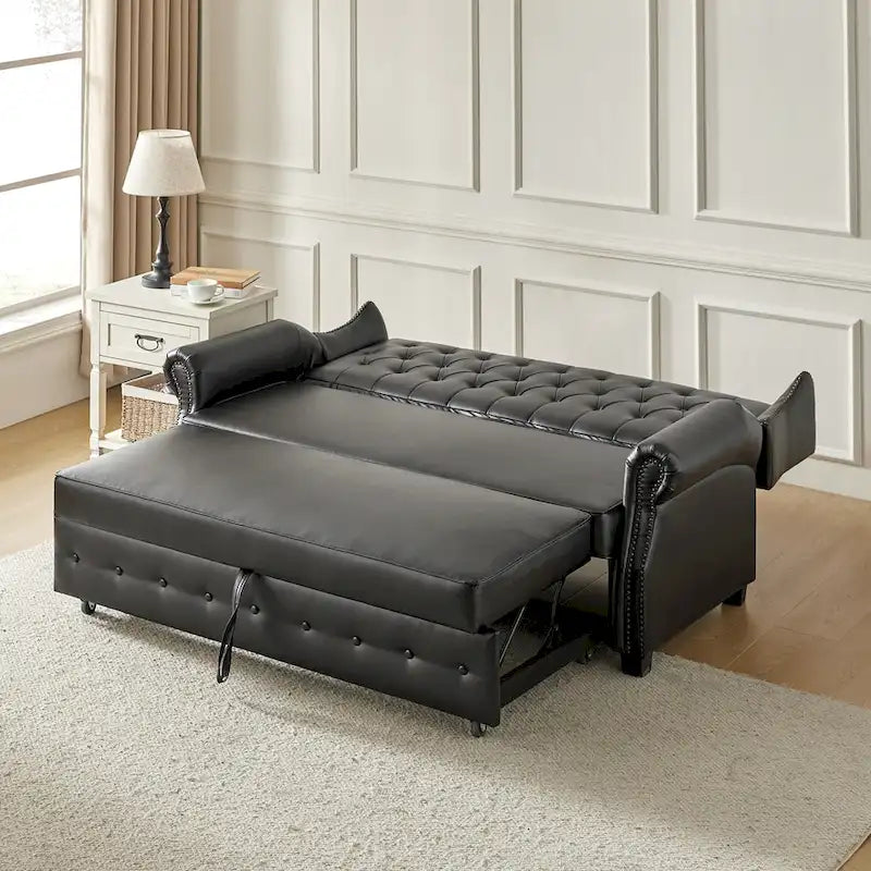 Transitional Chesterfield Vegan Leather Sofa Bed with Tufted Back