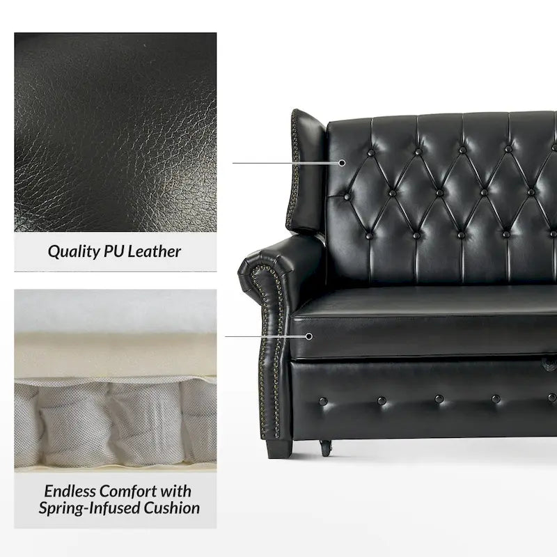 Transitional Chesterfield Vegan Leather Sofa Bed with Tufted Back