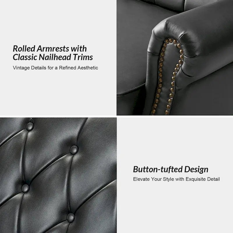Transitional Chesterfield Vegan Leather Sofa Bed with Tufted Back