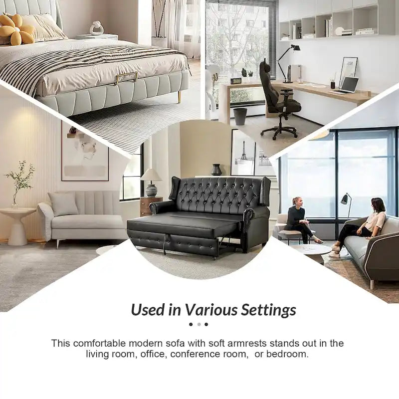 Transitional Chesterfield Vegan Leather Sofa Bed with Tufted Back