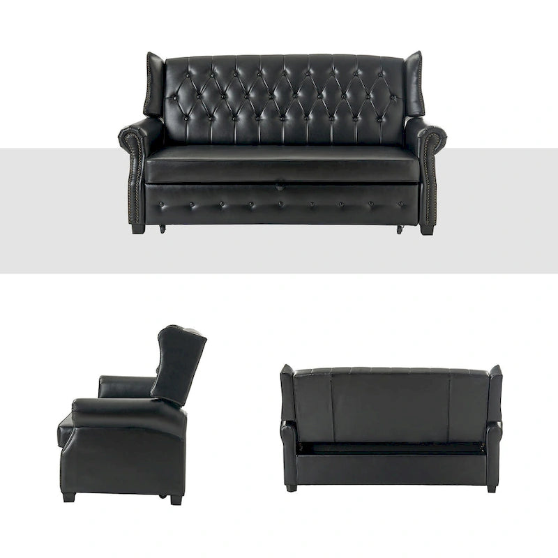 Transitional Chesterfield Vegan Leather Sofa Bed with Tufted Back