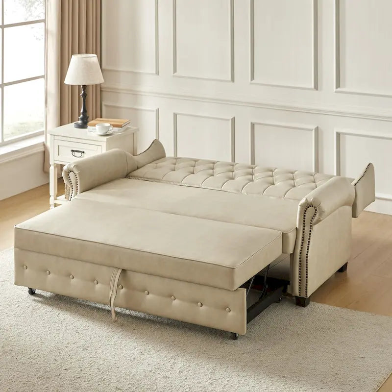Transitional Chesterfield Vegan Leather Sofa Bed with Tufted Back