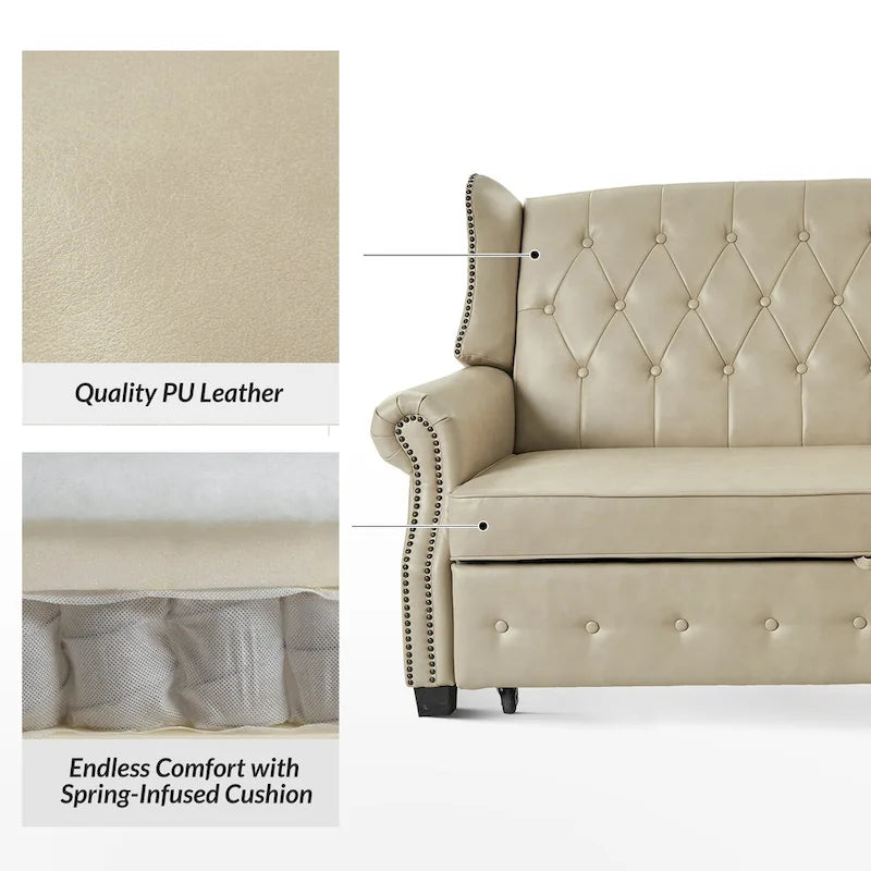 Transitional Chesterfield Vegan Leather Sofa Bed with Tufted Back