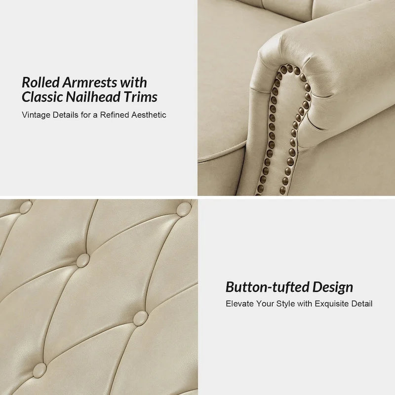 Transitional Chesterfield Vegan Leather Sofa Bed with Tufted Back