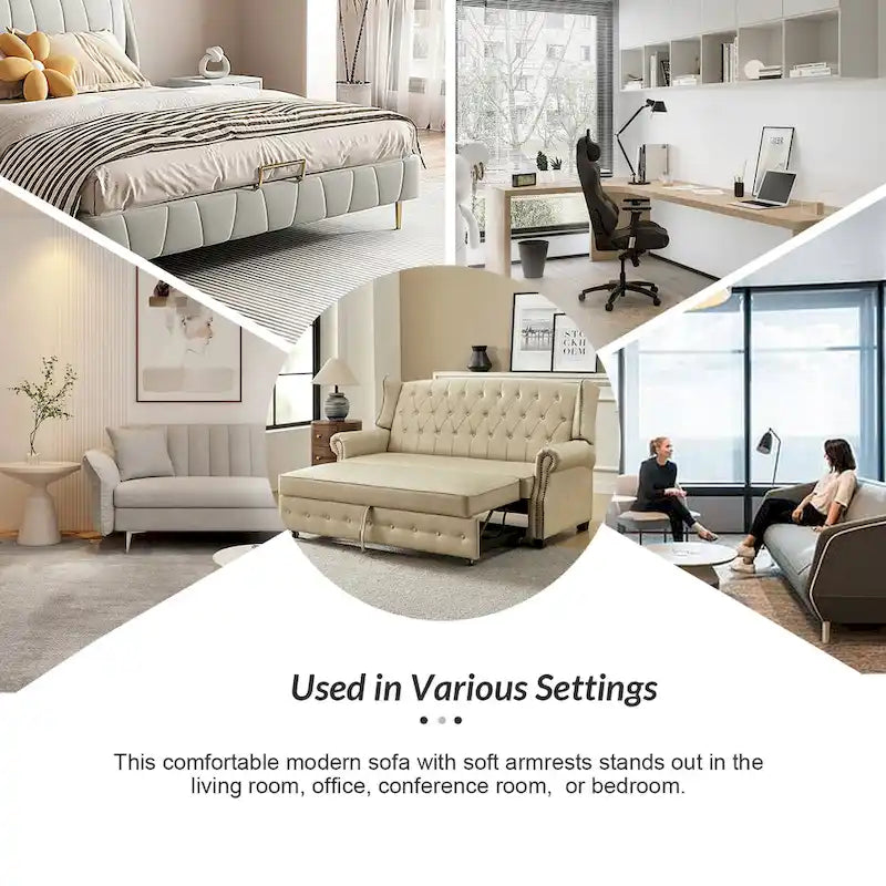 Transitional Chesterfield Vegan Leather Sofa Bed with Tufted Back