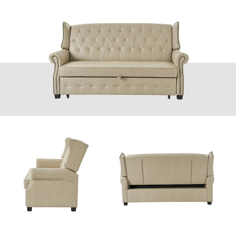 Transitional Chesterfield Vegan Leather Sofa Bed with Tufted Back