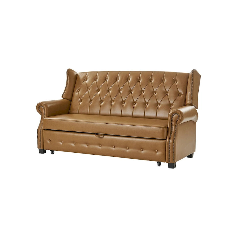 Transitional Chesterfield Vegan Leather Sofa Bed with Tufted Back