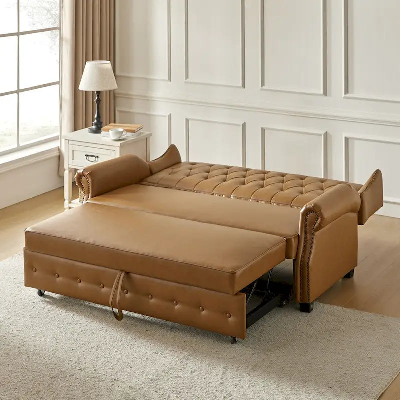 Transitional Chesterfield Vegan Leather Sofa Bed with Tufted Back