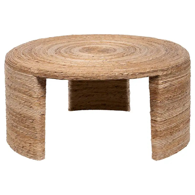 36-Inch Round Coffee Table with Natural Rattan Wrapping