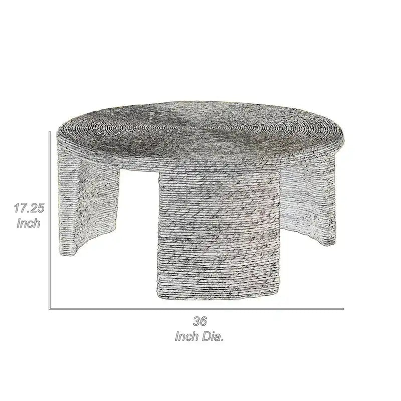 36-Inch Round Coffee Table with Natural Rattan Wrapping