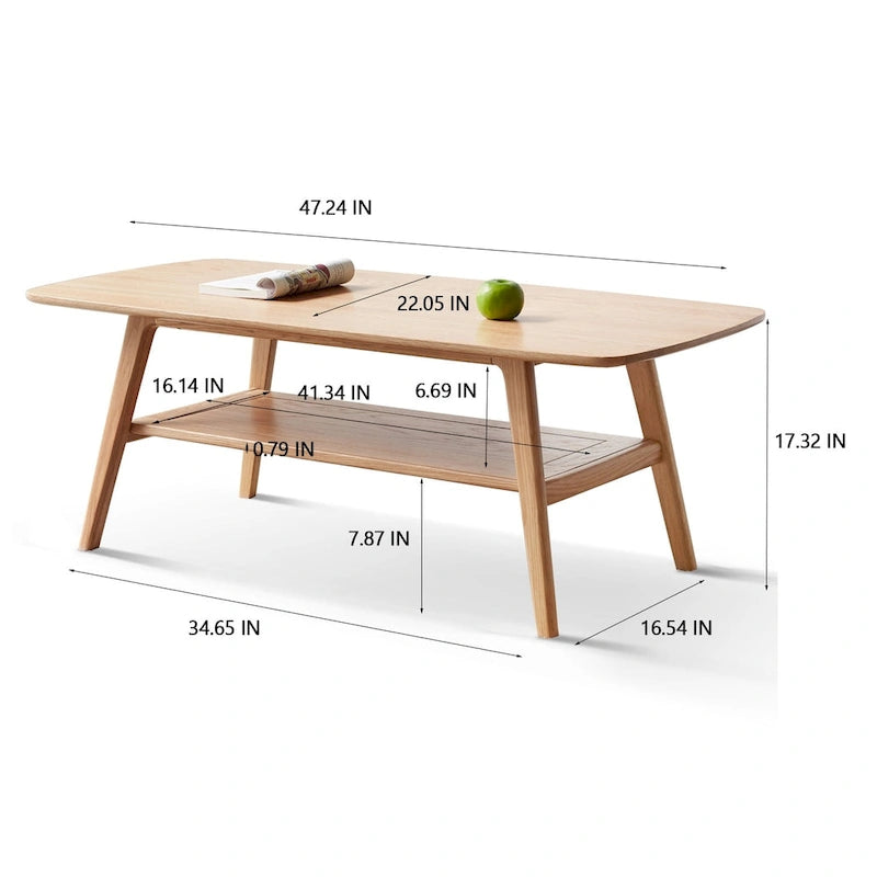 Solid Wood Coffee Table with Storage Shelf