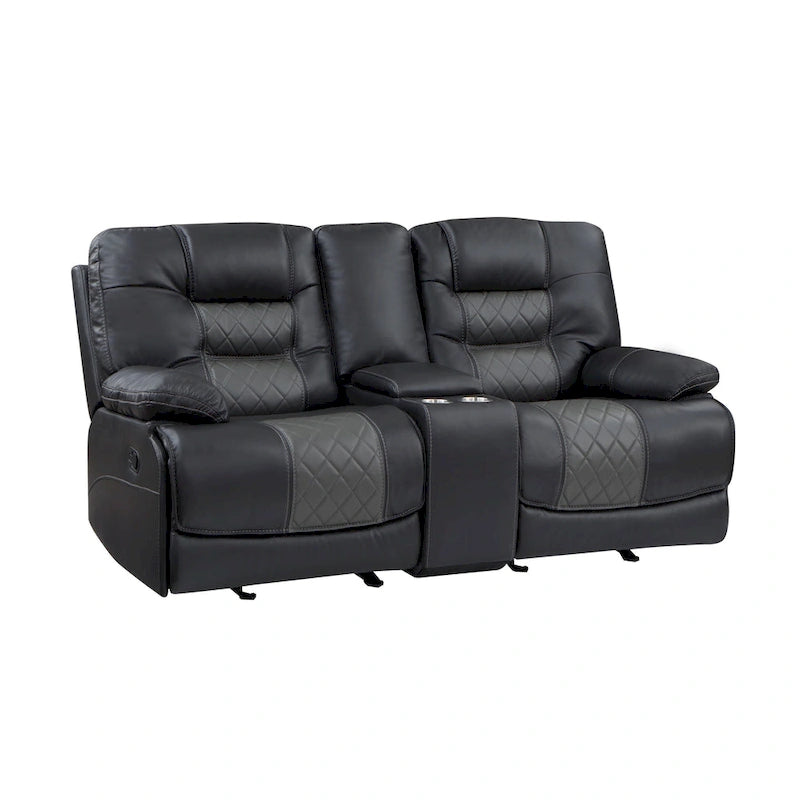 77" Manual Recliner Loveseat with Cupholder Console, Gray Faux Leather