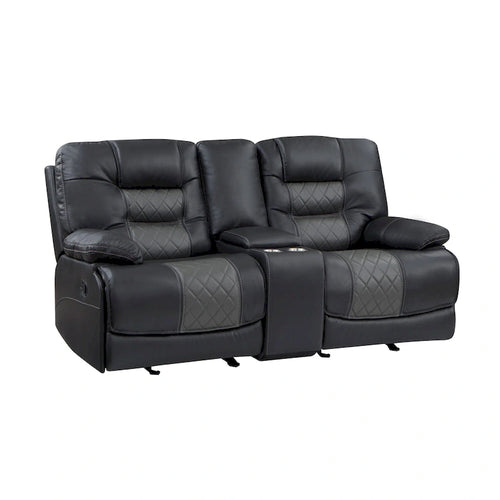 77" Manual Recliner Loveseat with Cupholder Console, Gray Faux Leather