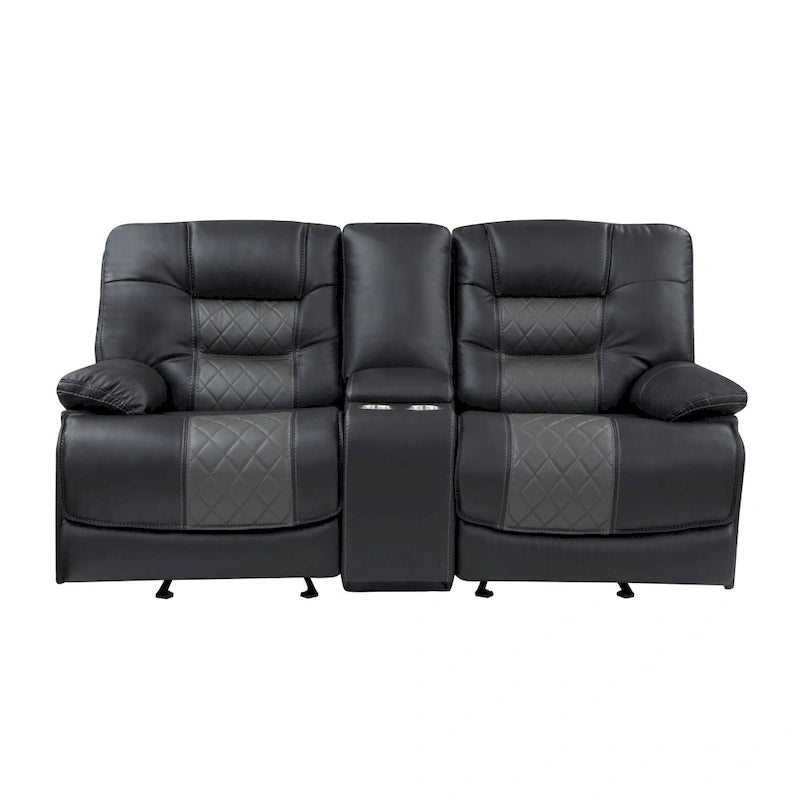 77" Manual Recliner Loveseat with Cupholder Console, Gray Faux Leather