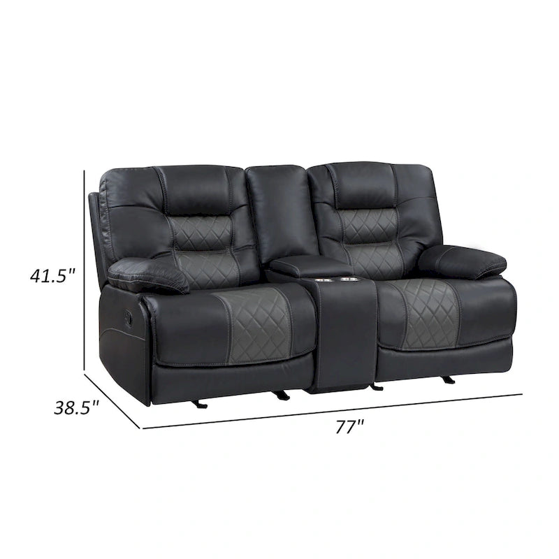 77" Manual Recliner Loveseat with Cupholder Console, Gray Faux Leather
