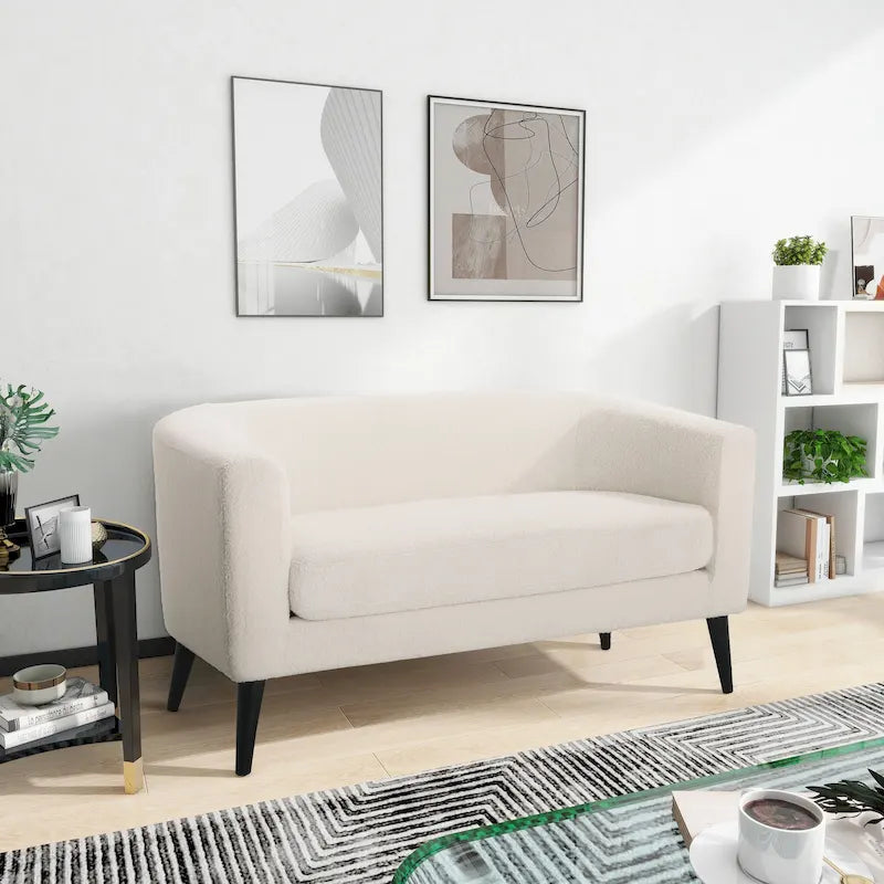 Textured Fabric Loveseat with Gold Legs