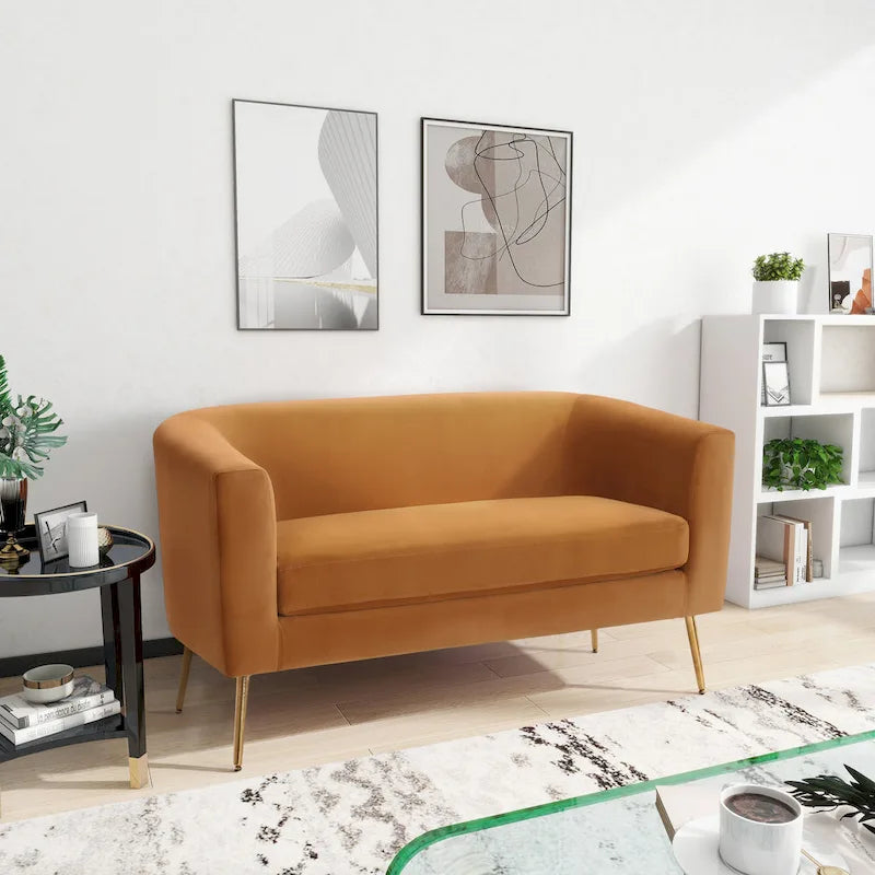Textured Fabric Loveseat with Gold Legs