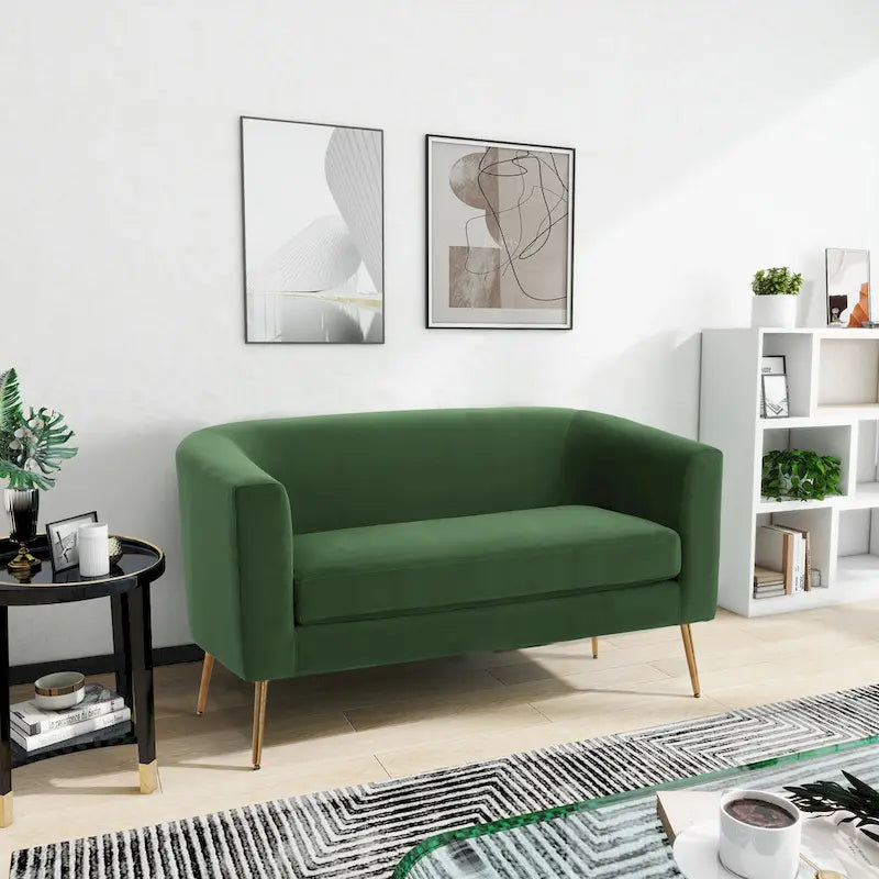 Textured Fabric Loveseat with Gold Legs