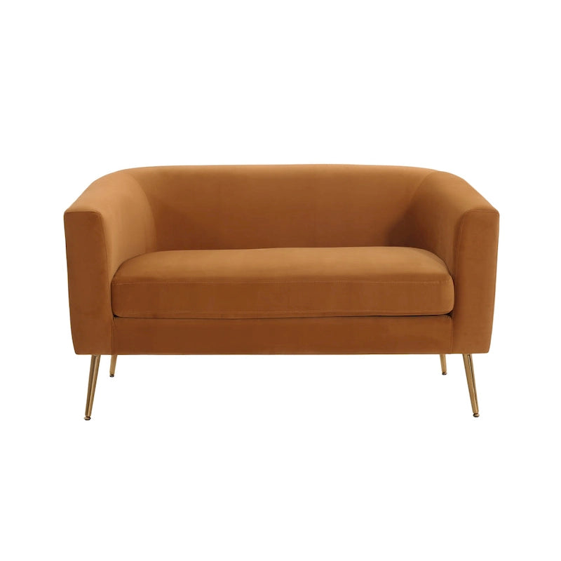 Textured Fabric Loveseat with Gold Legs