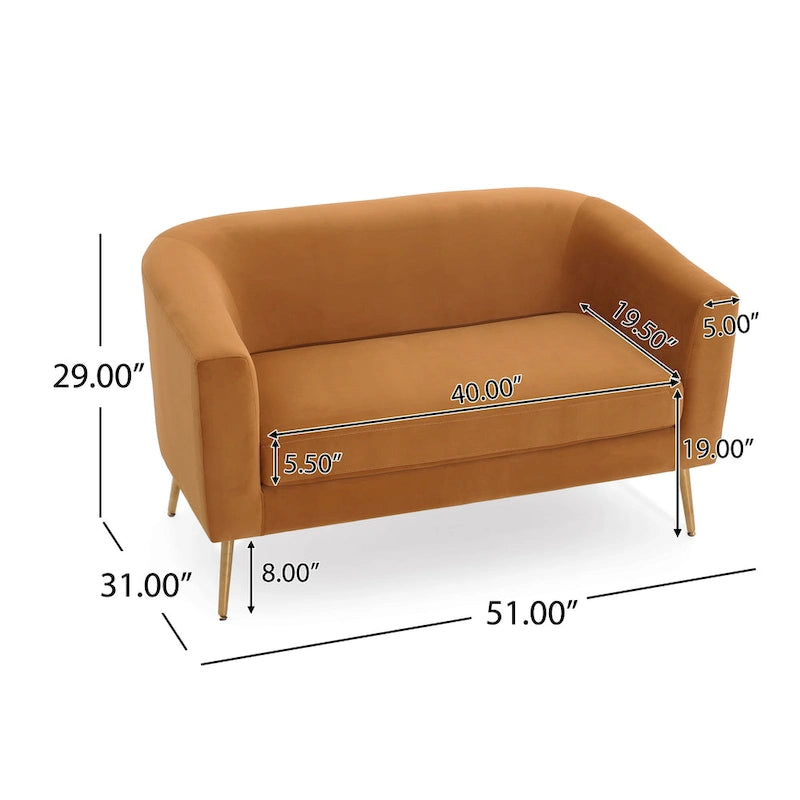 Textured Fabric Loveseat with Gold Legs