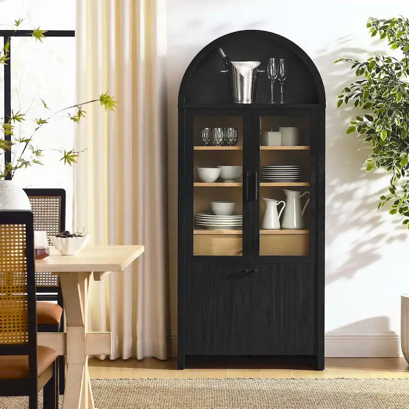 Arched Tall Display Cabinet with Glass Doors