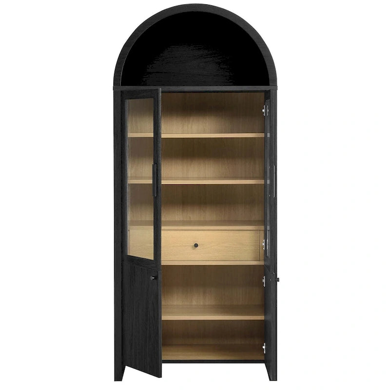 Arched Tall Display Cabinet with Glass Doors