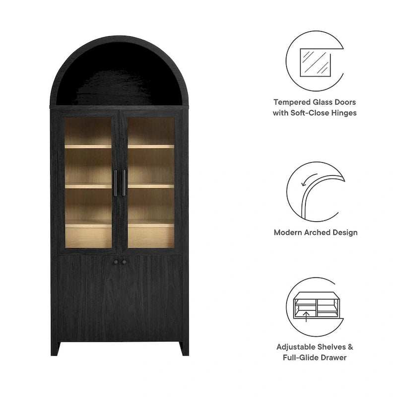 Arched Tall Display Cabinet with Glass Doors