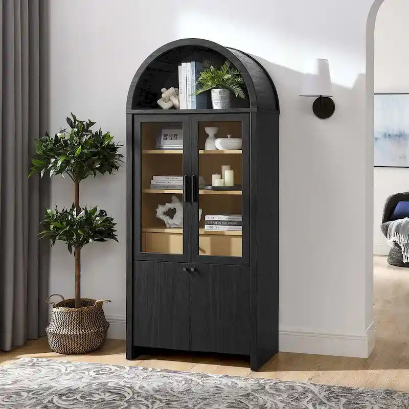 Arched Tall Display Cabinet with Glass Doors