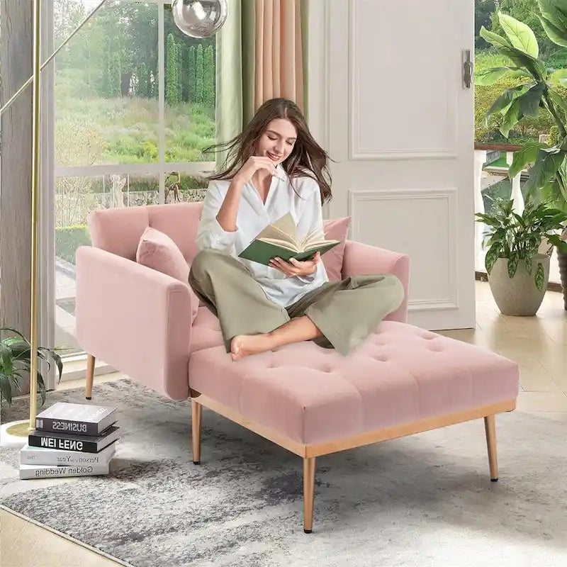 Chaise Lounge Chair Indoor, 2 in 1 Velvet Convertible Sleeper Chair with Ottoman