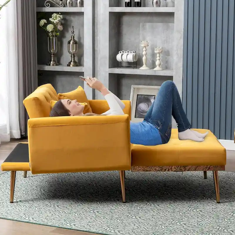 Chaise Lounge Chair Indoor, 2 in 1 Velvet Convertible Sleeper Chair with Ottoman
