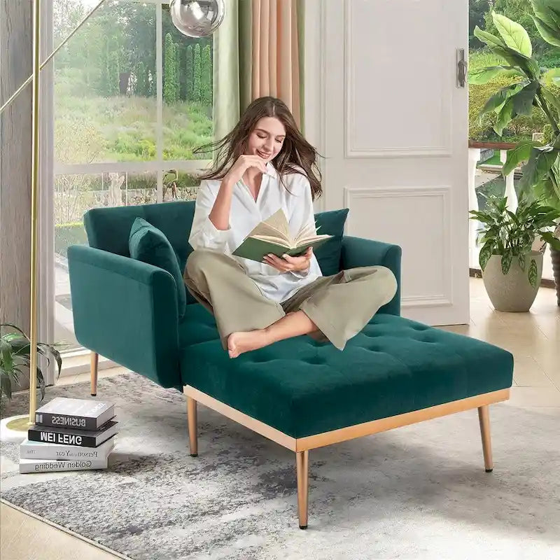 Chaise Lounge Chair Indoor, 2 in 1 Velvet Convertible Sleeper Chair with Ottoman