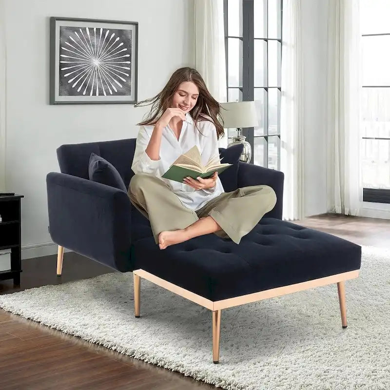 Chaise Lounge Chair Indoor, 2 in 1 Velvet Convertible Sleeper Chair with Ottoman