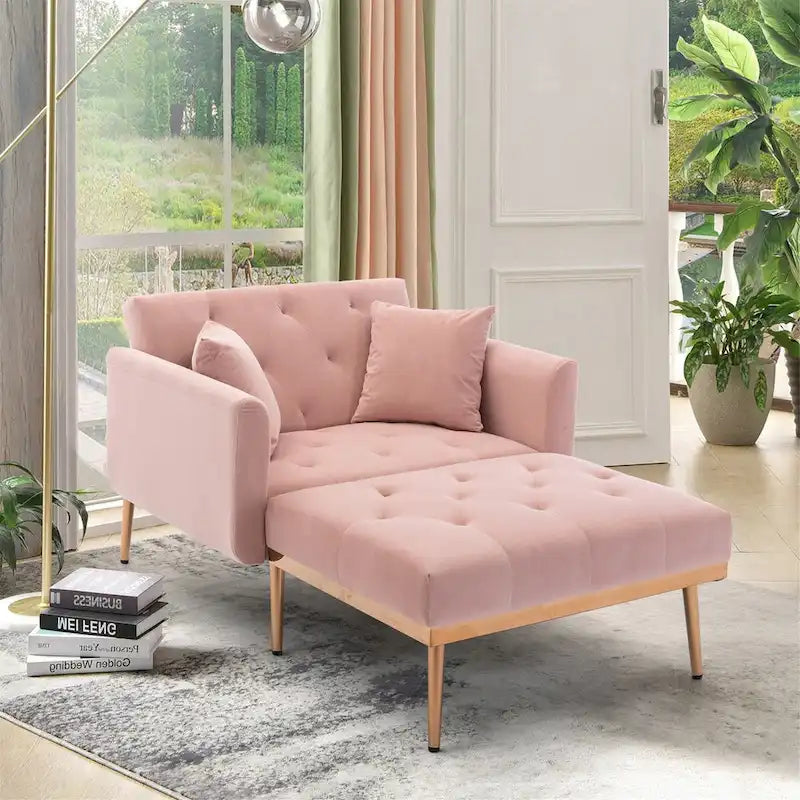 Chaise Lounge Chair Indoor, 2 in 1 Velvet Convertible Sleeper Chair with Ottoman