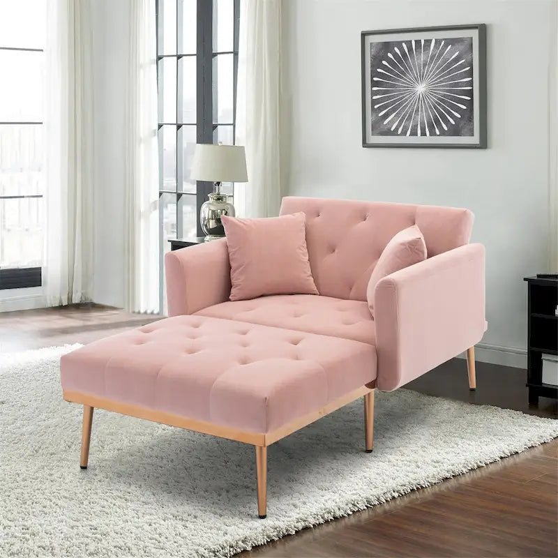 Chaise Lounge Chair Indoor, 2 in 1 Velvet Convertible Sleeper Chair with Ottoman