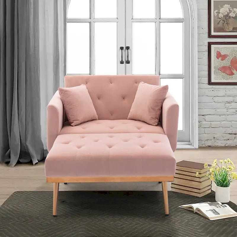 Chaise Lounge Chair Indoor, 2 in 1 Velvet Convertible Sleeper Chair with Ottoman
