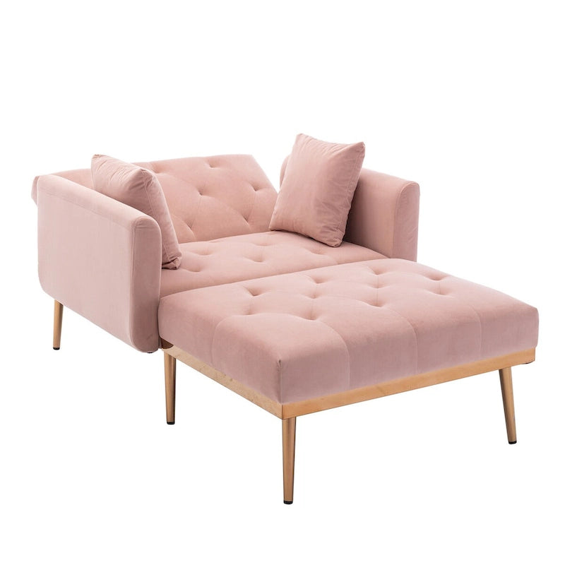 Chaise Lounge Chair Indoor, 2 in 1 Velvet Convertible Sleeper Chair with Ottoman