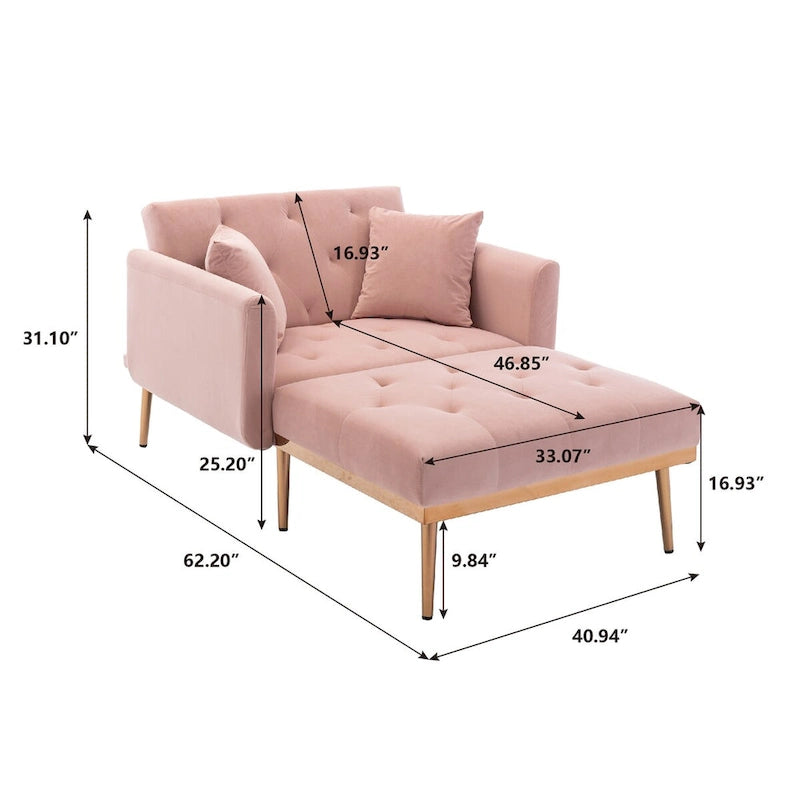 Chaise Lounge Chair Indoor, 2 in 1 Velvet Convertible Sleeper Chair with Ottoman