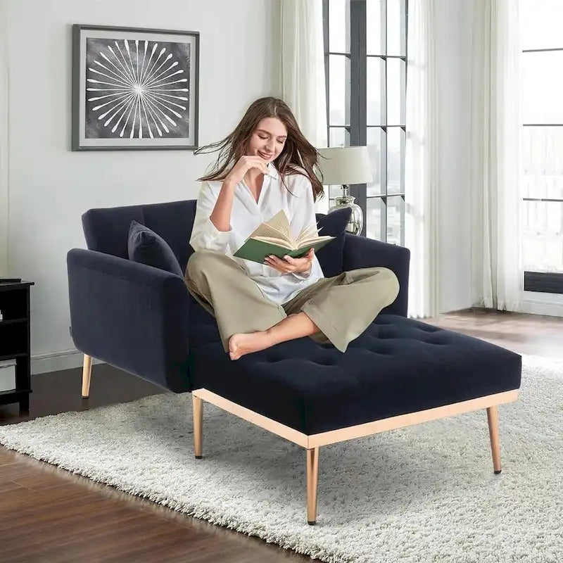 Chaise Lounge Chair Indoor, 2 in 1 Velvet Convertible Sleeper Chair with Ottoman