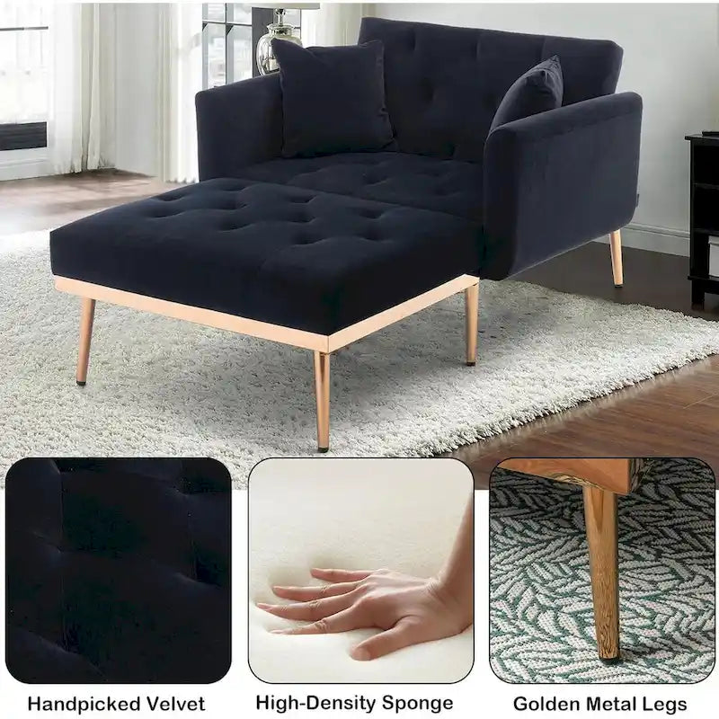 Chaise Lounge Chair Indoor, 2 in 1 Velvet Convertible Sleeper Chair with Ottoman