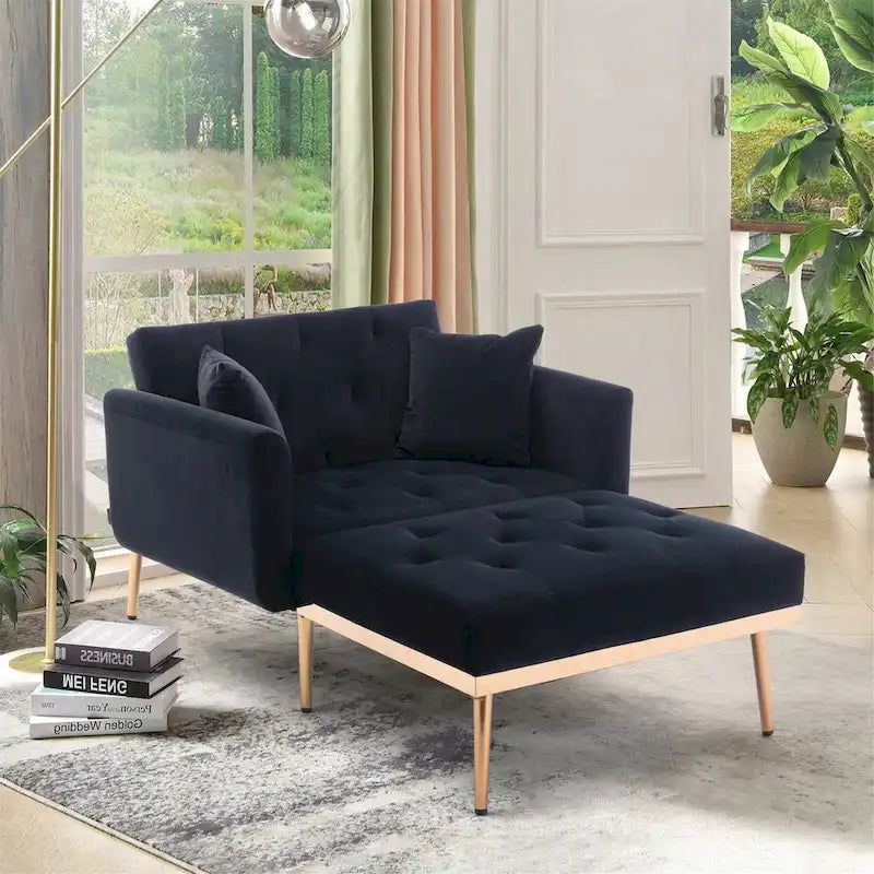 Chaise Lounge Chair Indoor, 2 in 1 Velvet Convertible Sleeper Chair with Ottoman