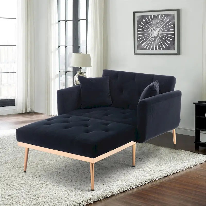 Chaise Lounge Chair Indoor, 2 in 1 Velvet Convertible Sleeper Chair with Ottoman