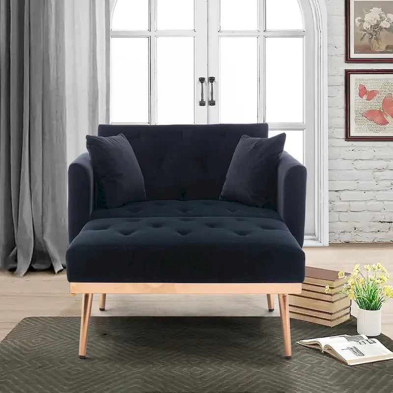 Chaise Lounge Chair Indoor, 2 in 1 Velvet Convertible Sleeper Chair with Ottoman