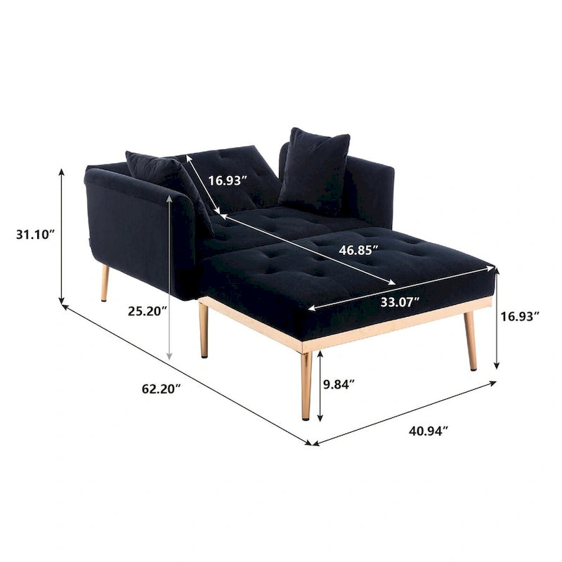 Chaise Lounge Chair Indoor, 2 in 1 Velvet Convertible Sleeper Chair with Ottoman