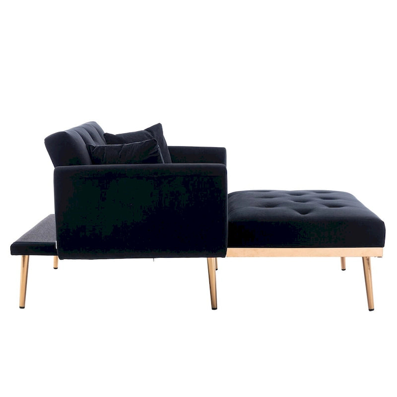 Chaise Lounge Chair Indoor, 2 in 1 Velvet Convertible Sleeper Chair with Ottoman