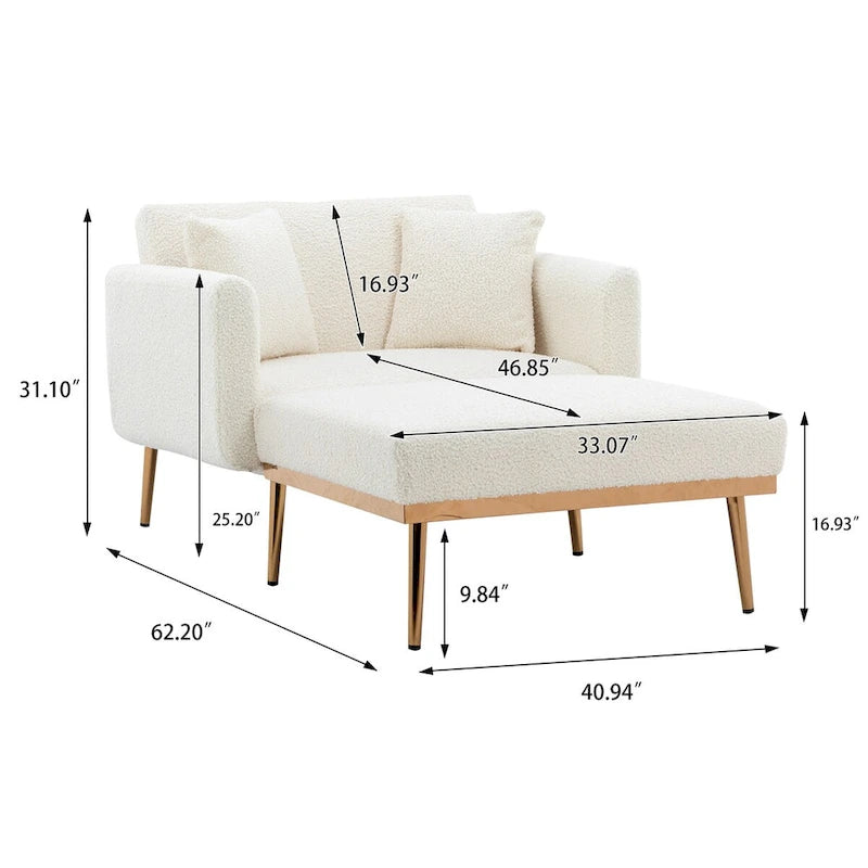 Chaise Lounge Chair Indoor, 2 in 1 Velvet Convertible Sleeper Chair with Ottoman