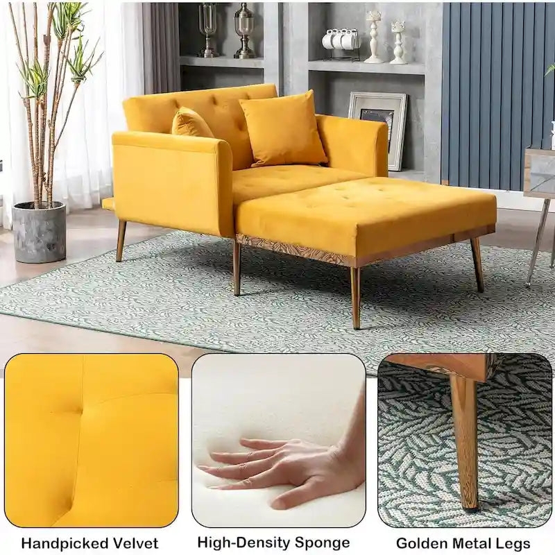 Chaise Lounge Chair Indoor, 2 in 1 Velvet Convertible Sleeper Chair with Ottoman